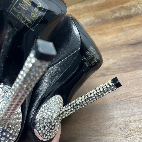 Azalea Wang Akira Black Stiletto Boot Size‎ 7 Rhinestone Glam Sexy Club Dancer - Picture 10 of 10